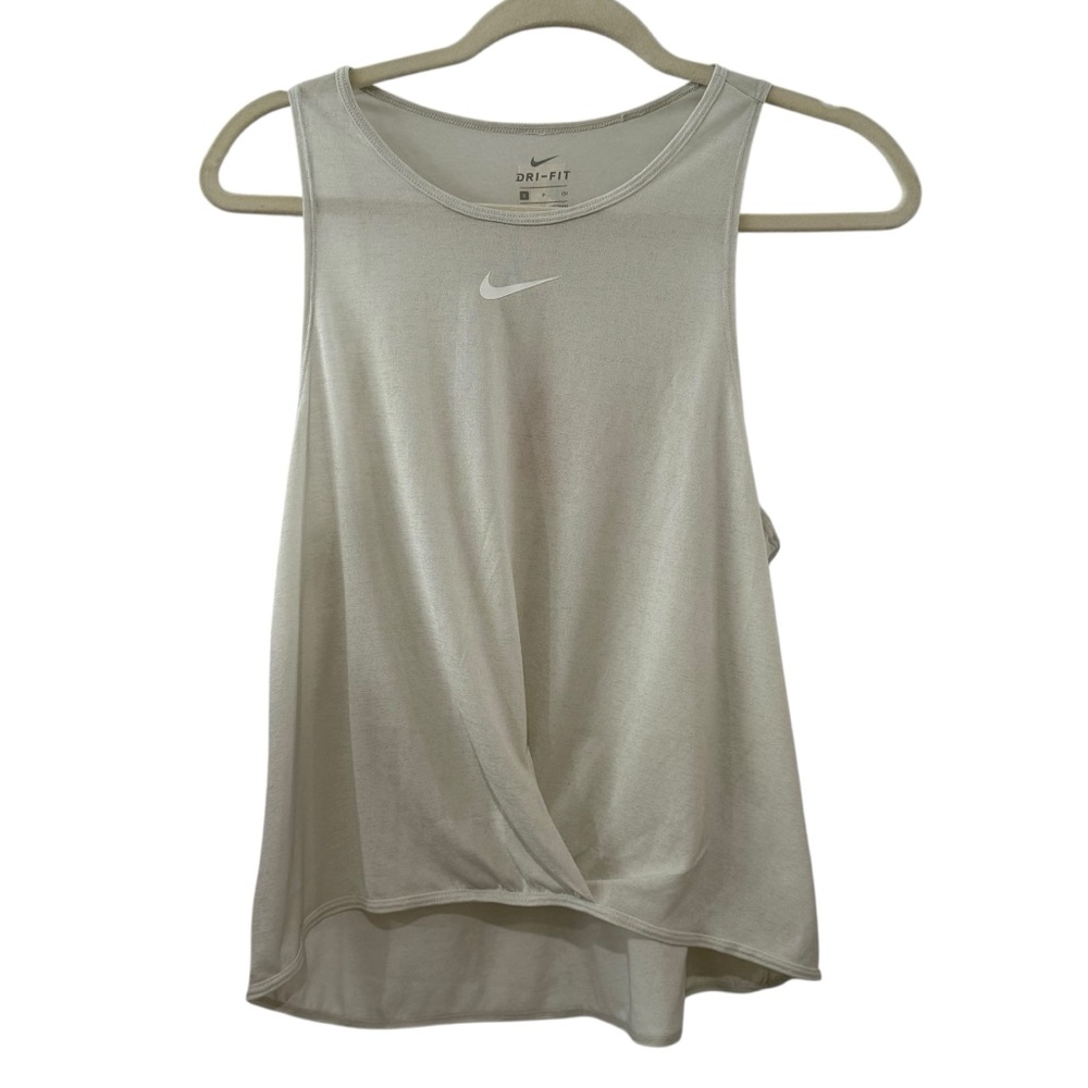 Nike Dri-FIT Small Twist Front Lightweight Beige Sleeveless Workout Tank